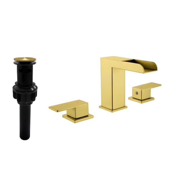 8 in. Widespread Double Handle Bathroom Faucet with Drain Kit Included in Gold