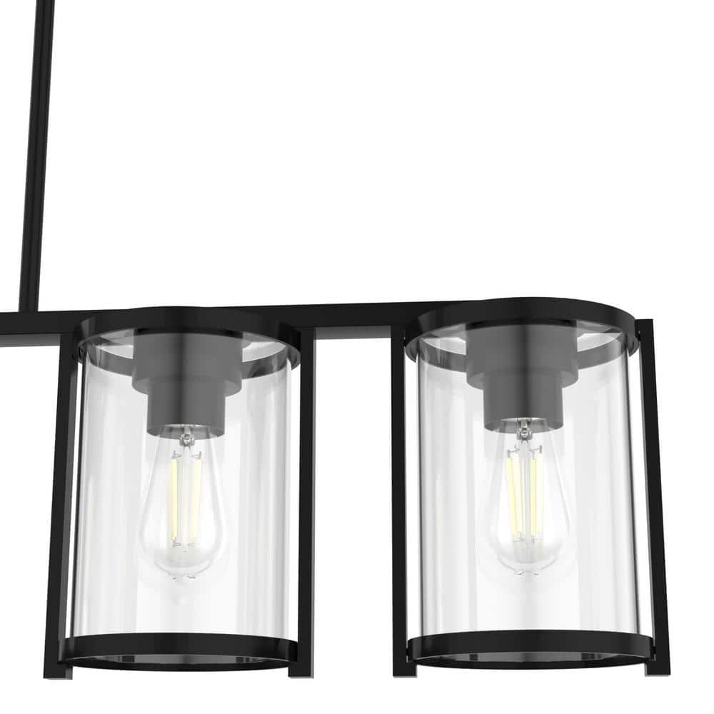 Matte Black Linear Chandelier with Clear Glass Shades