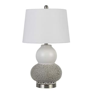 24 in. Silver Metal 2-Light Desk Table Lamps with White Globe Shade (Set of 2 )
