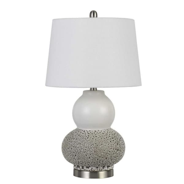 HomeRoots 24 in. Silver Metal 2-Light Desk Table Lamps with White Globe Shade (Set of 2 )