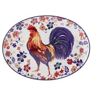 Morning Rooster 3.5 in. Multi-Colored Earthenware Oval Platter