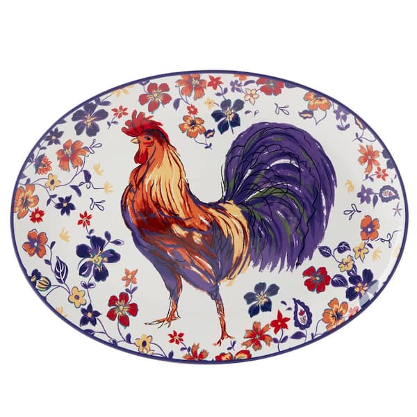 Certified International Morning Rooster 3.5 in. Multi-Colored Earthenware Oval Platter