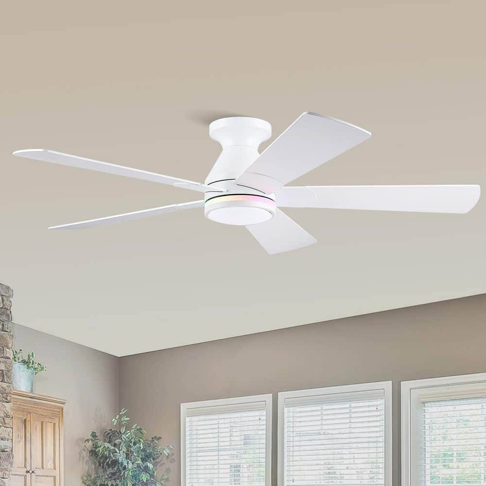 52 in. Indoor White Modern Flush Mount Ceiling Fan with Dimmable RGB LED Lights and Remote, Quiet Reversible DC Motor price history on PriceWatchPro