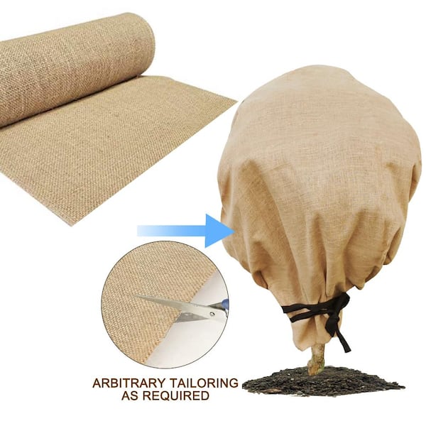 Agfabric 63 in. x 50 ft. 6.2 oz. Burlap Fabric Winter Plant Cover DIY Garden Cloth for Frost and Snow Protection
