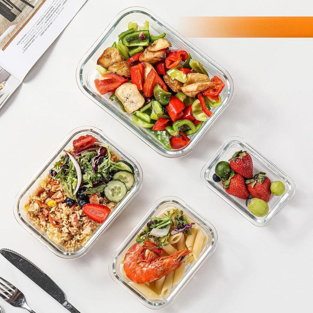Adrinfly 8-Pack Glass Food Storage Containers Set Airtight Leak
