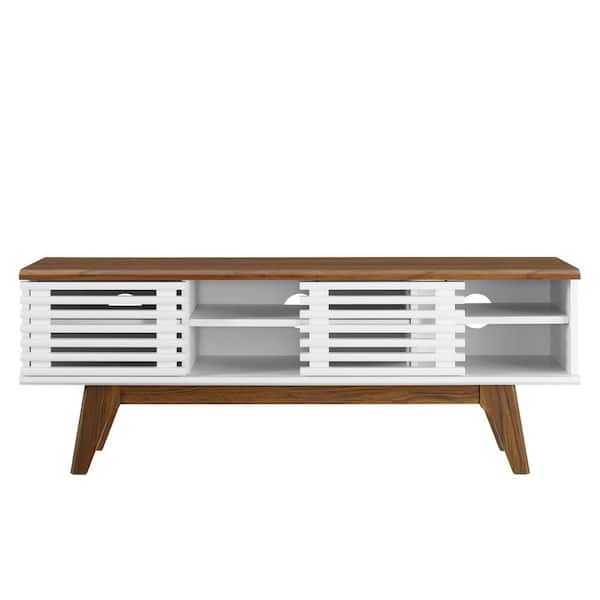Modway Render Mid-Century Modern Low Profile 46 Inch Media Console TV Stand in Walnut White 