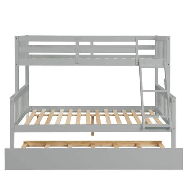Polibi Grey Twin Over Full Bunk Bed with Trundle, Convertible into 2 Beds, the Bunk Bed with Ladder and Safety Ralls