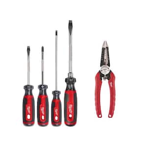 Screwdriver Set with Cushion Grip with 7.75 in. Combination Electricians 6-in-1 Wire Strippers Pliers (5-Piece)
