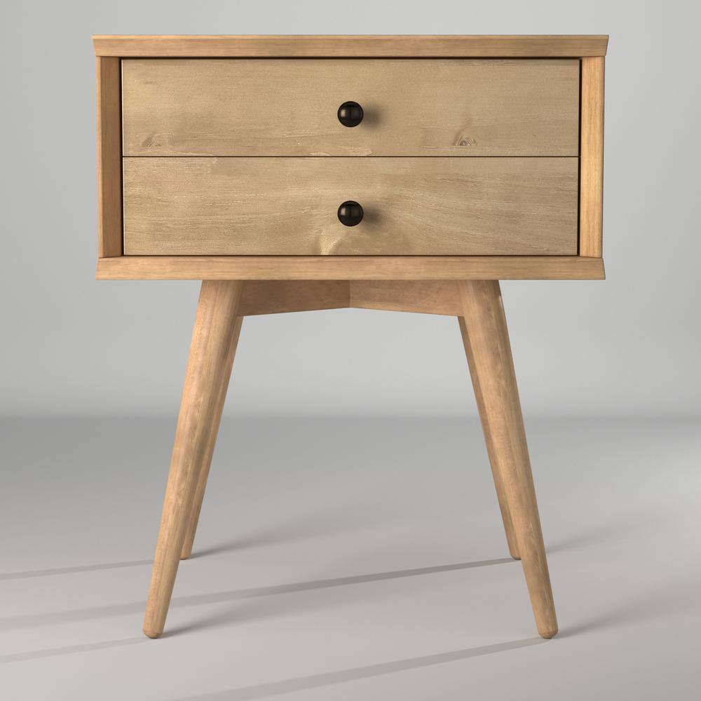 Scandinavian Oak Solid Wood 2-Drawer Mid-Century Nightstand