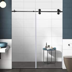60 in. W x 76 in. H Sliding Frameless Shower Door in Matte Black Finish Hardware with Clear Glass and Buffer Strip
