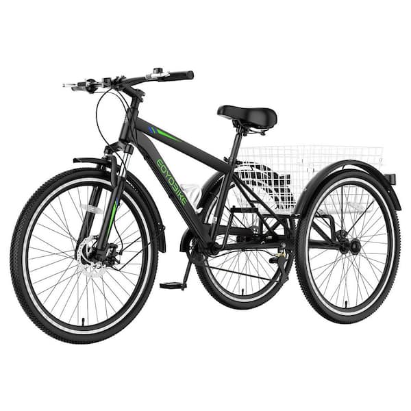 27.5 in. Adults Trikes with Shopping Basket, Adult Mountain Bike, 7-Speed 3-Wheel Bike Mountain Tricycle Cruiser Trike