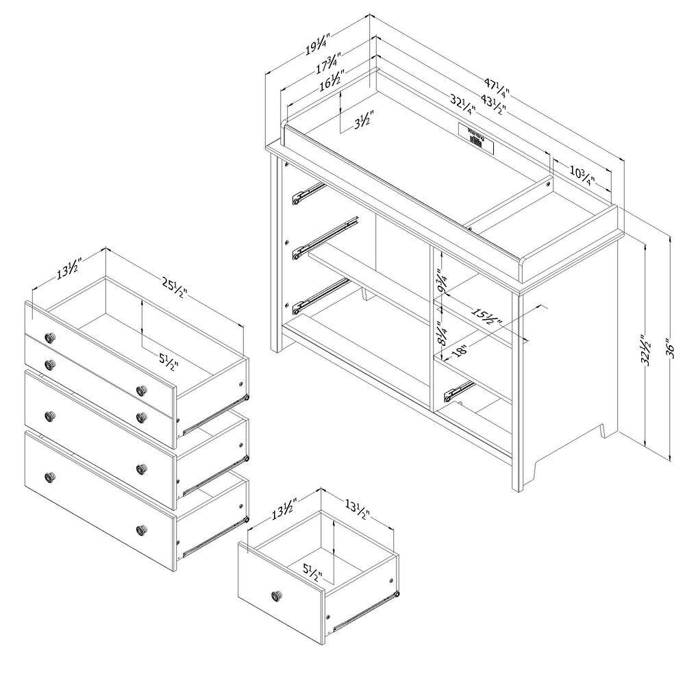Bleached Oak Nursery Changing Table Dresser with Drawers