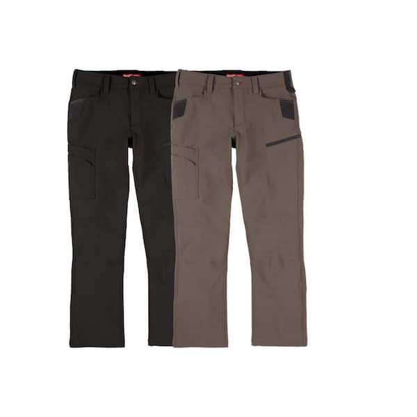 Milwaukee Men's 32 in. x 32 in. Black and Brown FREEFLEX Tech Work Pants with 7 Pockets (2-Pack)