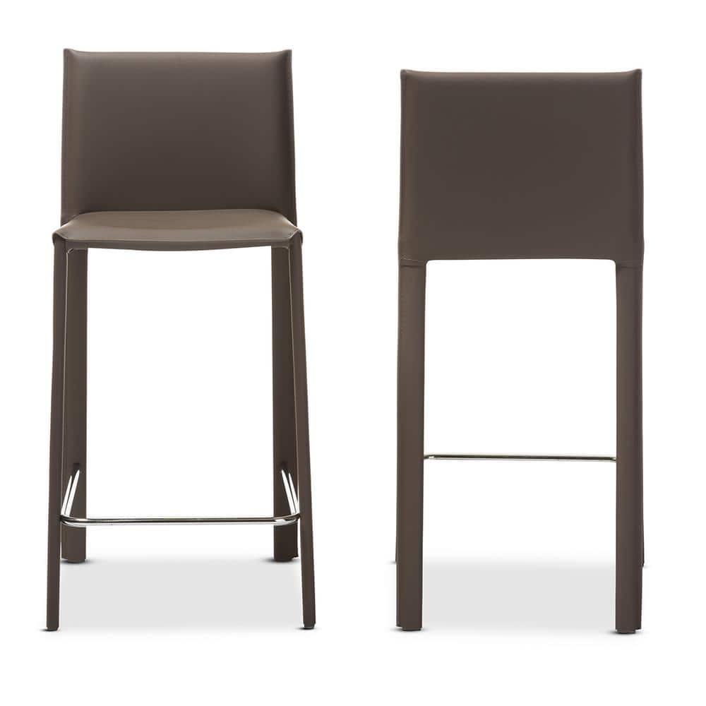Crawford Contemporary Taupe Leather & Metal Counter Height Barstools, Set of 2