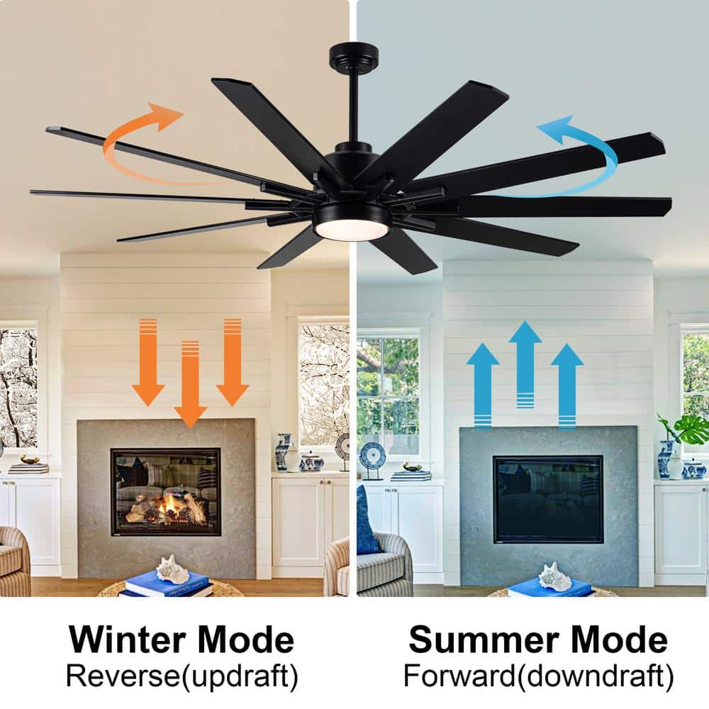 72-Inch Black Plywood Blade Ceiling Fan with LED Light and Remote