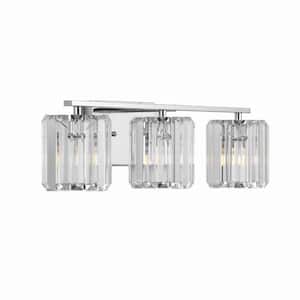 Coco Prism Vintage 23 in. 3-Light Chrome Metal/Glass Classic Glam LED Vanity Light