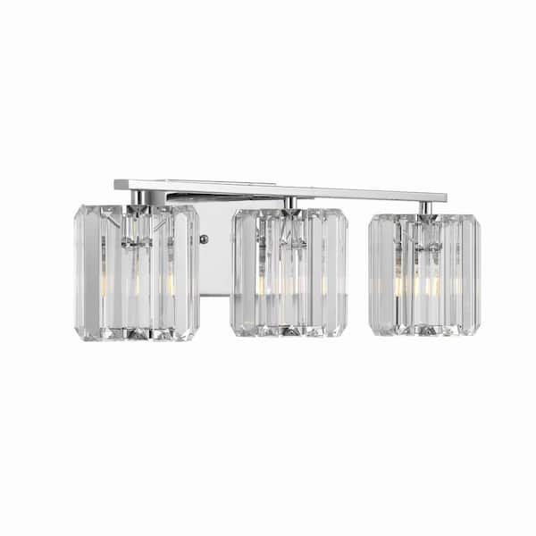 Coco Prism Vintage 23 in. 3-Light Chrome Metal/Glass Classic Glam LED Vanity Light