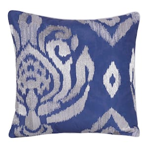 Cosmopolitan Blue/Silver Ikat Indoor/Outdoor Throw Pillow