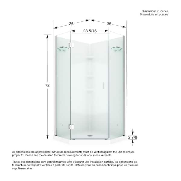 MAAX Papaya 36 in. x 36 in. x 72 in. Center Drain Corner