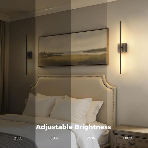 28 in. Balck 2-Pack LED Wall Sconces, Wireless Motion Sensor with Timer, 3000K-6000K Dimmable Lights for Bedroom Hallway