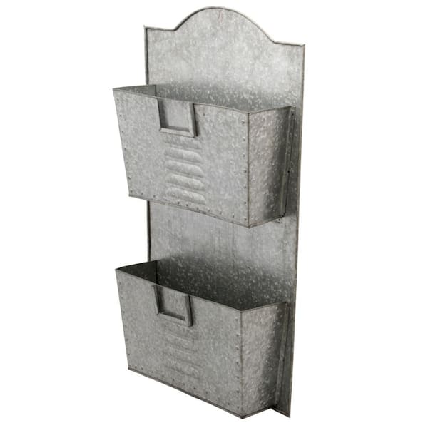 Galvanized Metal Two Tier Wall Pocket Organizer Gray, Over Door Storage Basket B M