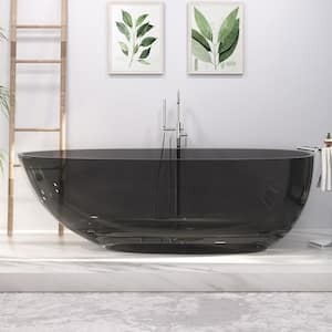 71 in. x 33.5 in. Egg Shape Solid Surface Stone Resin Soaking Flatbottom Bathtub in Transparent Black