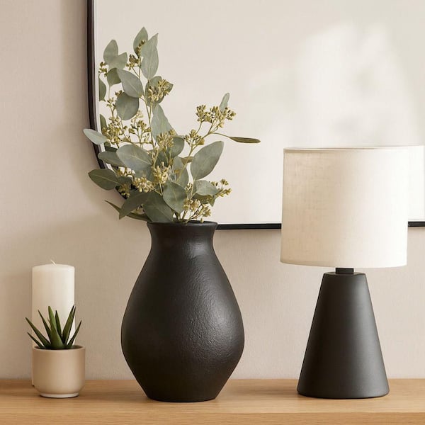 16 in. Black Pottery Round Decorative Vase