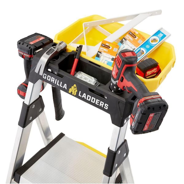 Gorilla Ladders - 5.5 ft. Aluminum Dual Platform Heavy-Duty Ladder with Project Bucket(10 ft. Reach), 300 lb. Capacity Type IA Duty Rating