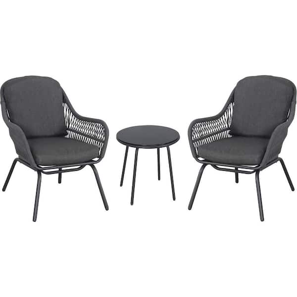 MOD Skylar 3-Piece Wicker Patio Conversation Set with Grey Cushions