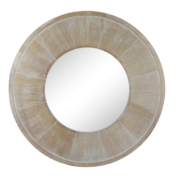 Stonebriar Collection 27.5 in. x 27.5 in. Rustic Round Wood Brown Wall Mirror