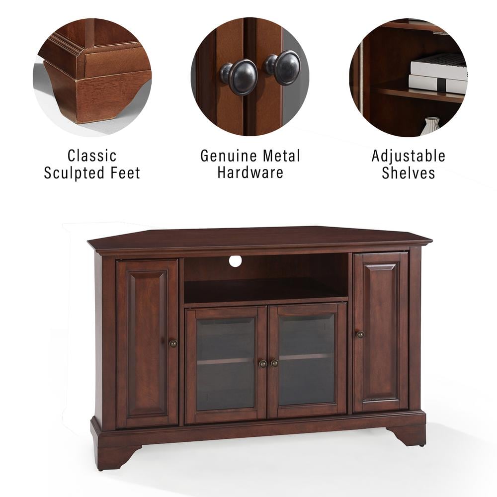 Vintage Mahogany Corner TV Stand with Glass Doors