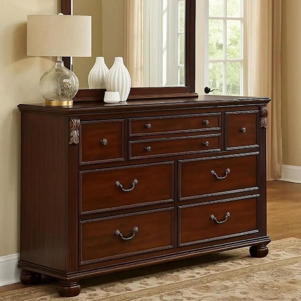 18 in. Cherry Oak Brown 8-Drawer Wooden Dresser Without Mirror