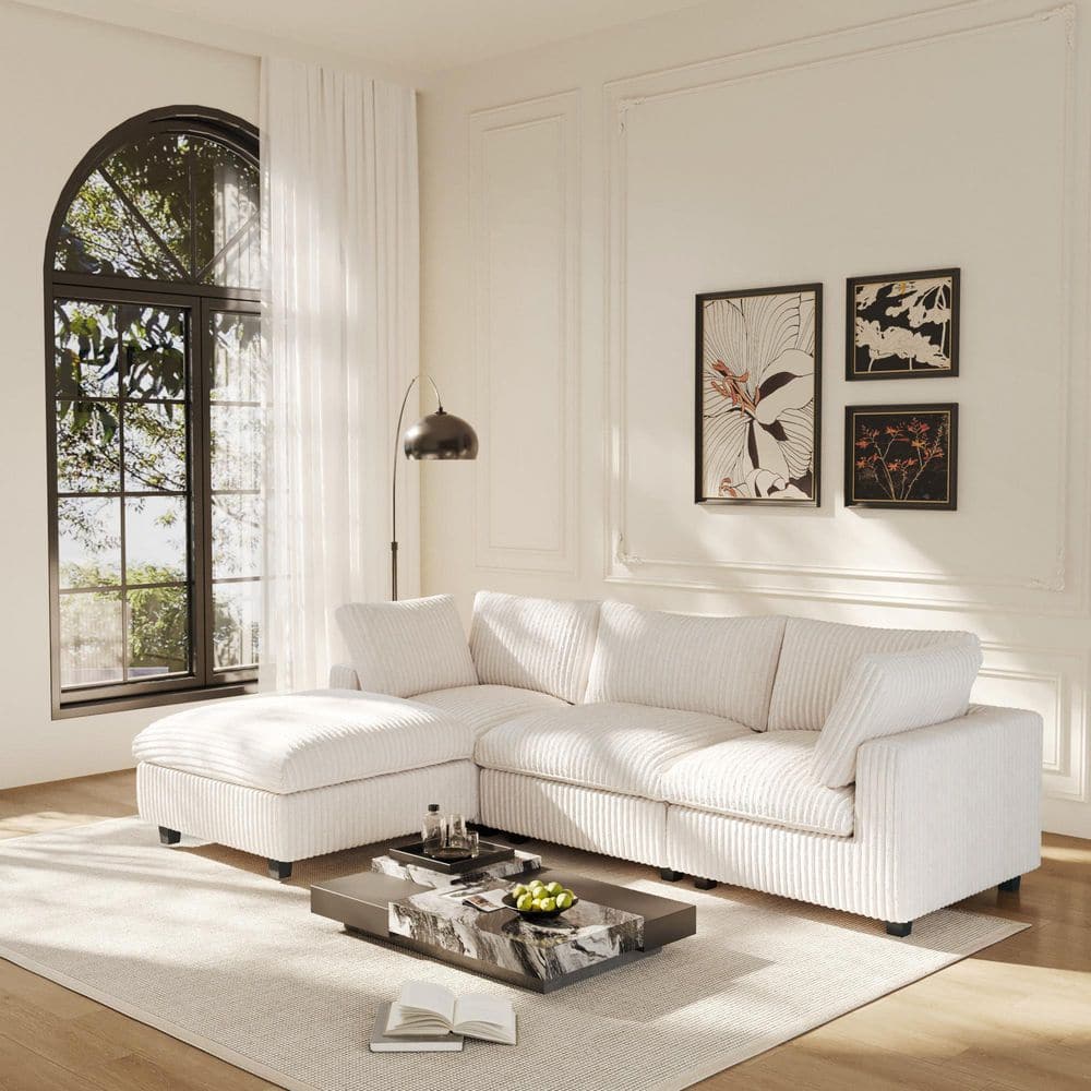118.11 in. Oversized Square Arm Corduroy 4-piece L Shaped Free Combination Sectional Sofa with Ottoman in Beige price history on PriceWatchPro