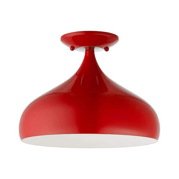 Hansberry 11.75 in 1-Light Shiny Red Teardrop Semi Flush Mount