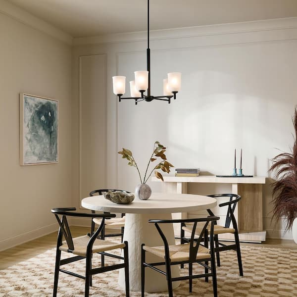 KICHLER Shailene 23.75 in. 5-Light Black Transitional Shaded Cylinder Chandelier for Dining Room