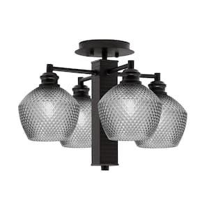 Albany 17.75 in. 4-Light Espresso Semi-Flush with Smoke Textured Glass Shades