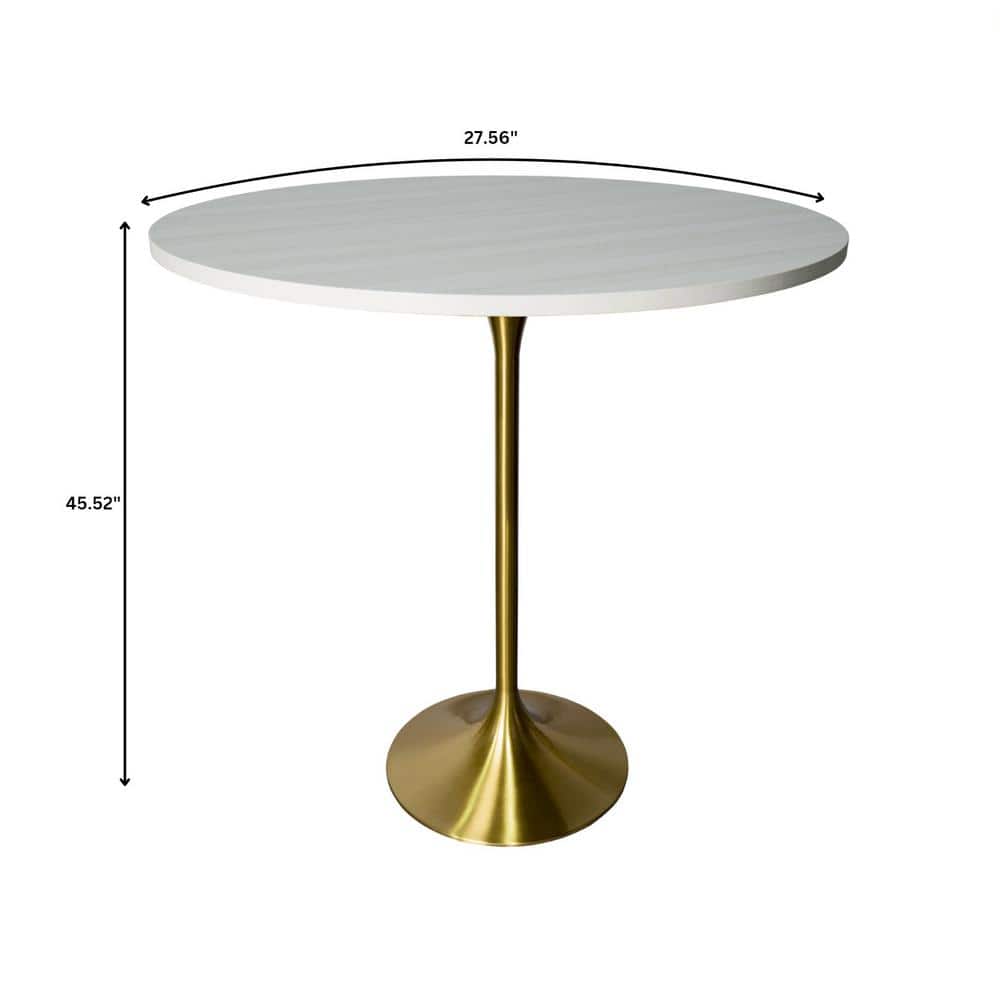 Light Natural Wood Round Bar Height Table with Gold Pedestal Base
