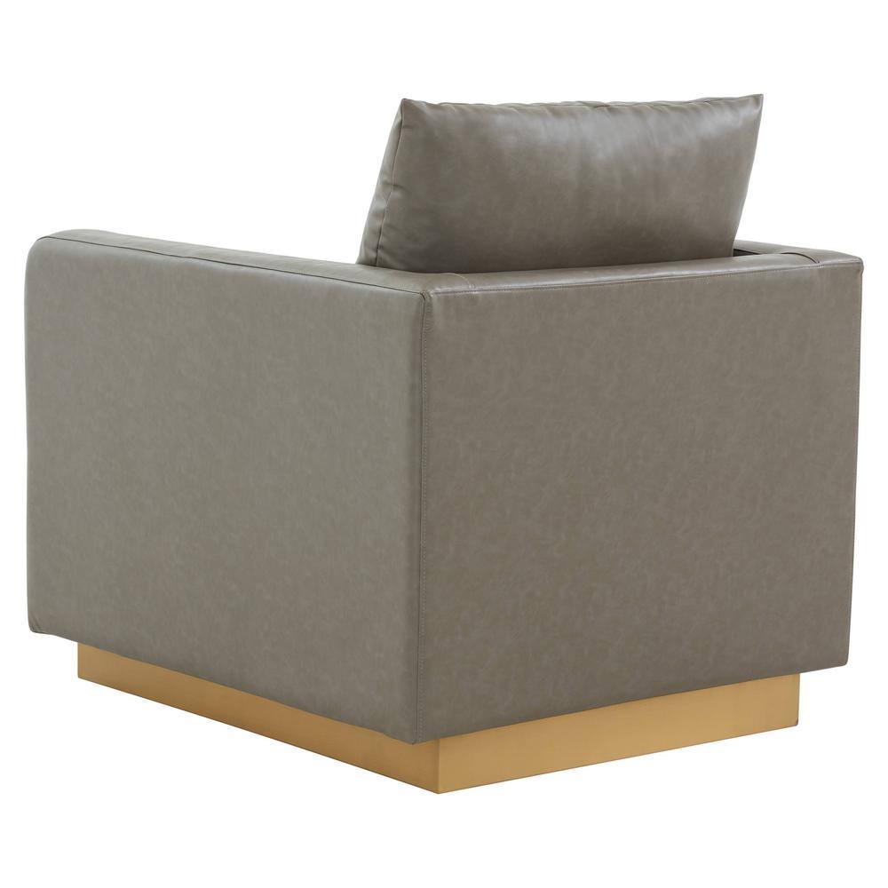 Gray Leather and Gold Base Accent Chair