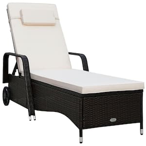 Adjustable Wicker Outdoor Chaise Lounge with Beige Cushions