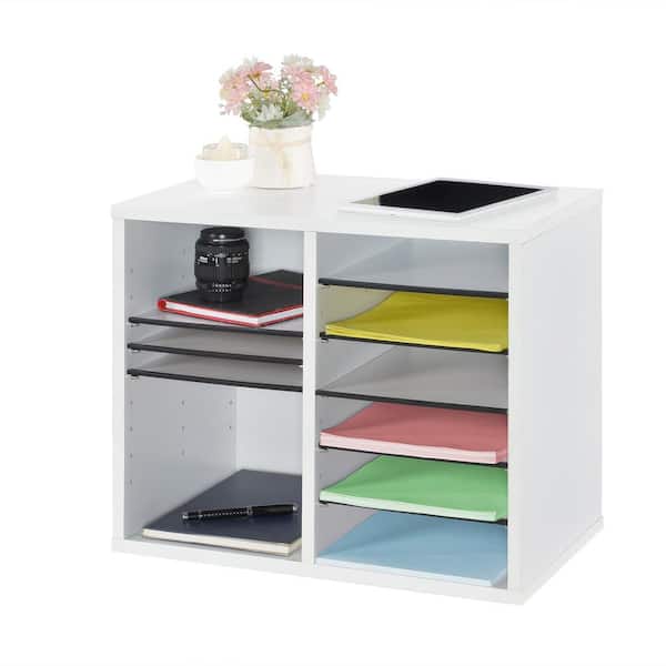 12 Compartment Wood Adjustable File Cabinet Literature Organizer, White (2-Pack)