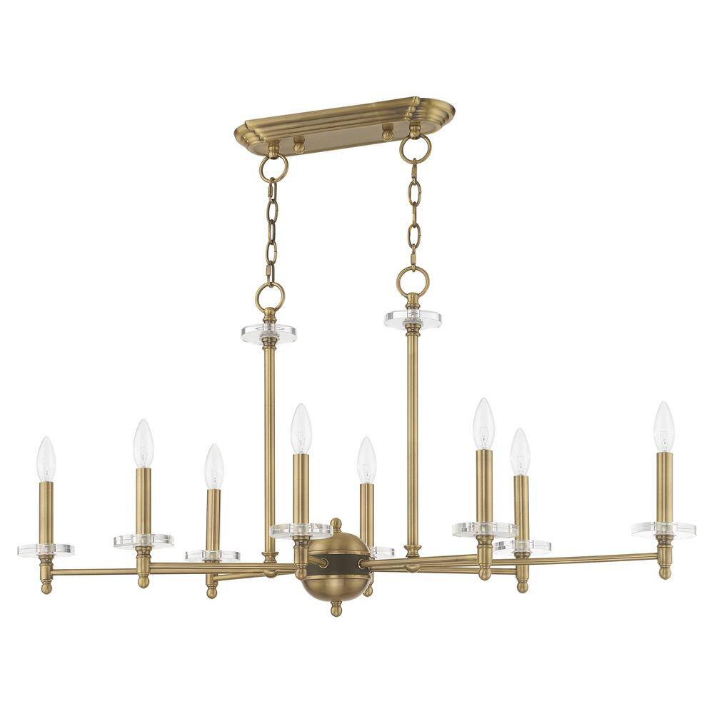 Antique Brass 8-Light Chandelier with Clear Crystal Bobeches