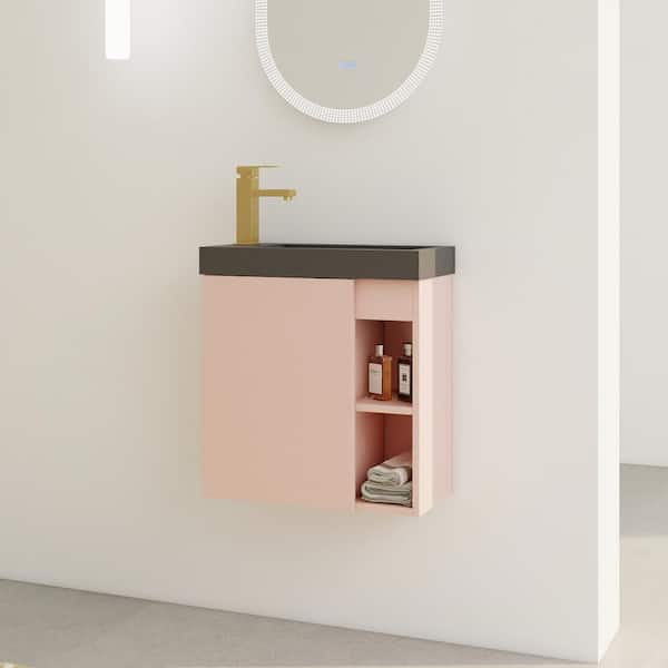 FAMYYT 20 in. W x 10 in. D x 21.3 in. H Single Sink Floating Bath Vanity in Pink with Black Resin Top