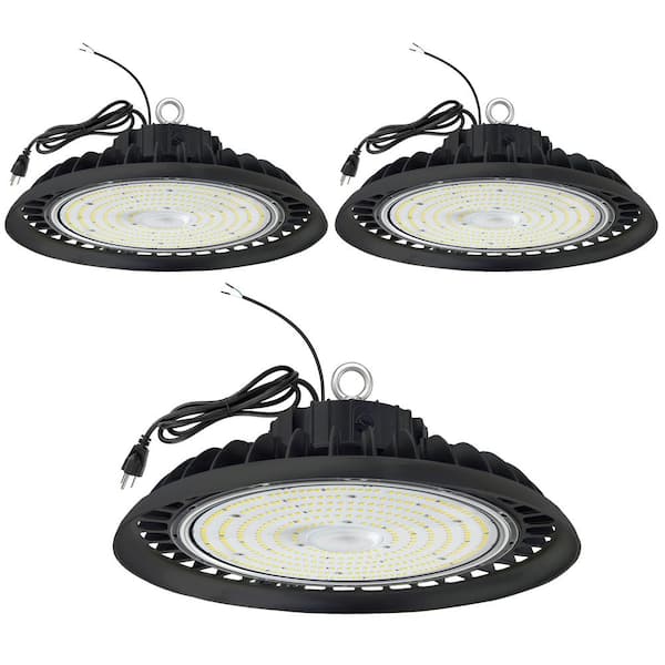 Honbei 3-Pack 11 in. 450-Watt Equivalent Integrated LED Dimmable Black UFO High Bay Light 5000K Lighting for Warehouse IP65