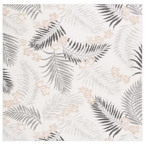 Sunrise Ivory/Gray Black 7 ft. x 7 ft. Oversized Tropical Reversible Indoor/Outdoor Square Area Rug