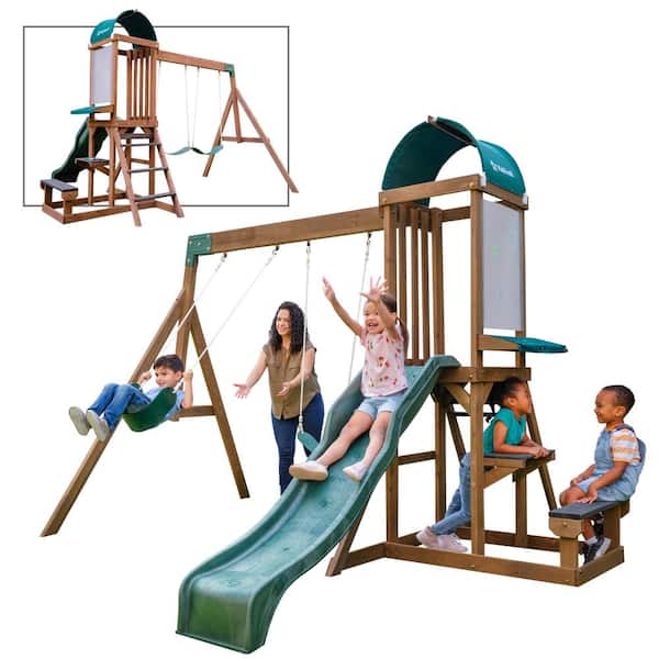 KidKraft Wilderness Point Outdoor Wooden Swing Set/Playset with Table,  Bench and Art Panel F29600 - The Home Depot