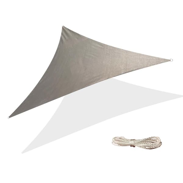 BACKYARD EXPRESSIONS PATIO · HOME · GARDEN Backyard Expressions 10 ft. x 10 ft. x 10 ft. Grey Triangle Sun Sail w/Tie Ropes Included