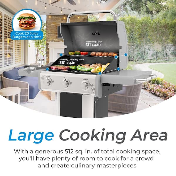 3-Burner Pedestal Grill in Black
