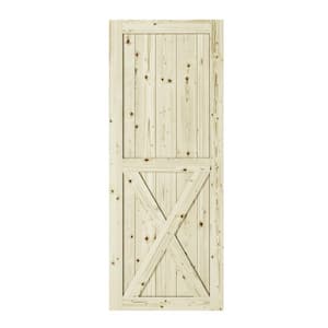 37 in. x 84 in. Half-Cross X-Brace Unfinished Knotty Pine Interior Barn Door Slab