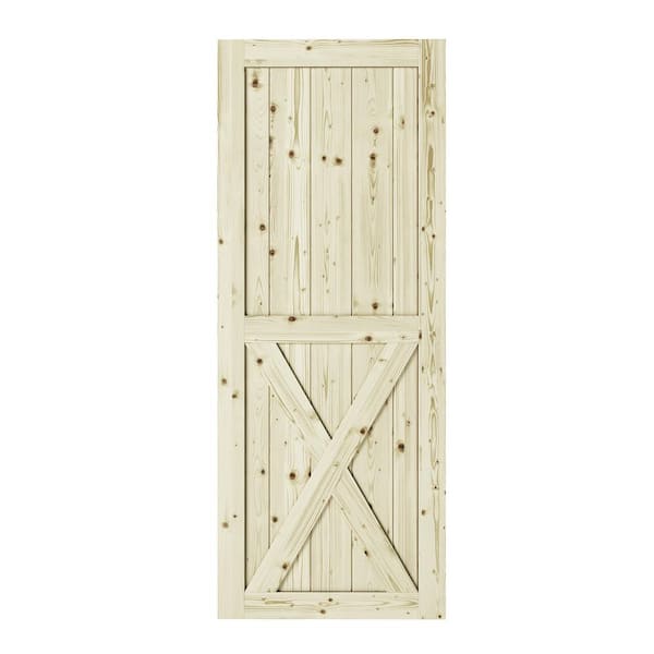 37 in. x 84 in. Half-Cross X-Brace Unfinished Knotty Pine Interior Barn Door Slab