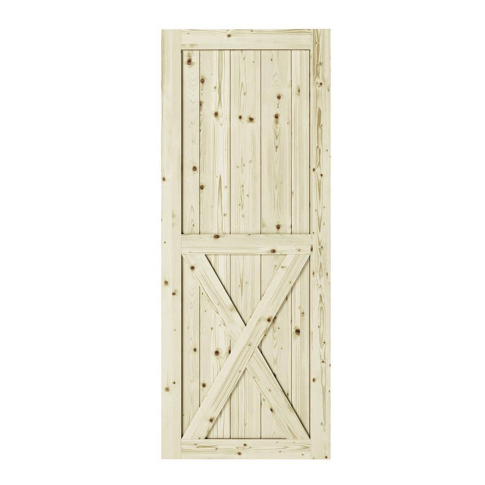 42 in. x 84 in. Half-Cross X-Brace Unfinished Knotty Pine Interior Barn Doo
